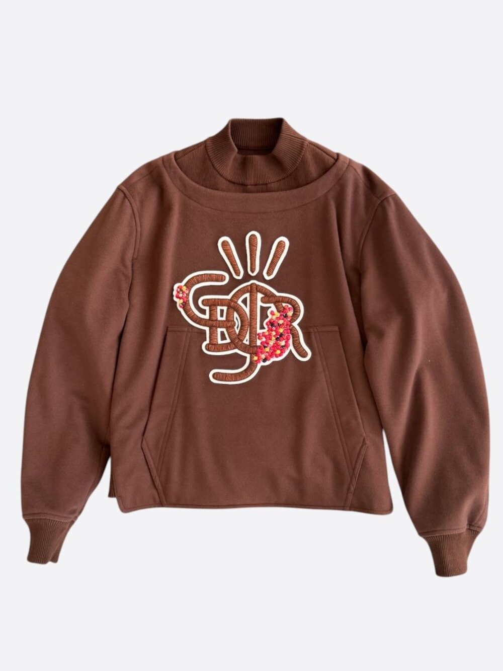 Dior Cactus Jack Brown & White Beaded Logo Anorak Sweater
